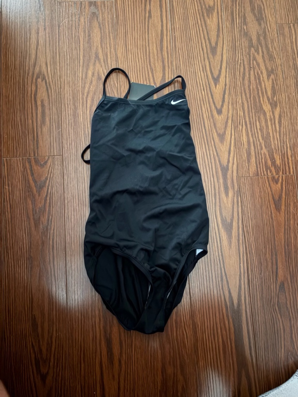 Girls youth Nike Black One-Piece Swimsuit with White Swoosh